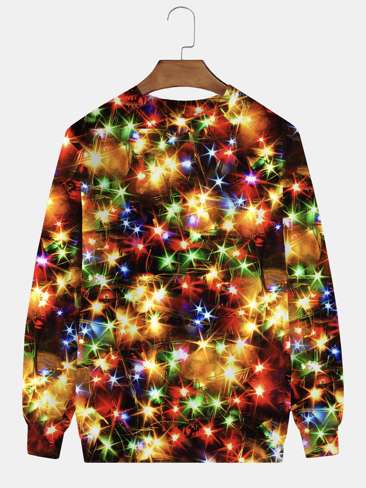 Christmas Holiday Men's Round Neck Sweatshirt Lights Art Warm Comfortable Pullover Top Big Tall