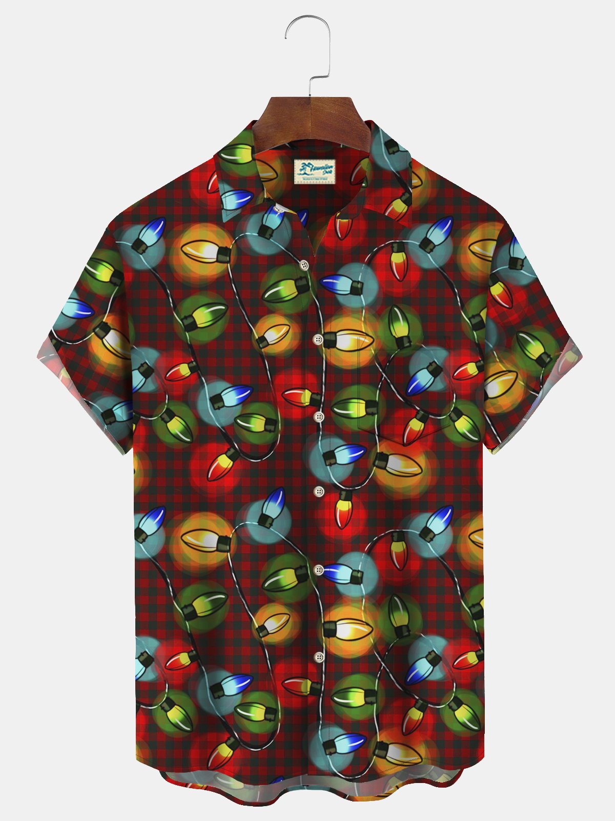 Christmas Lights Plaid Print Men's Button Pocket Shirt