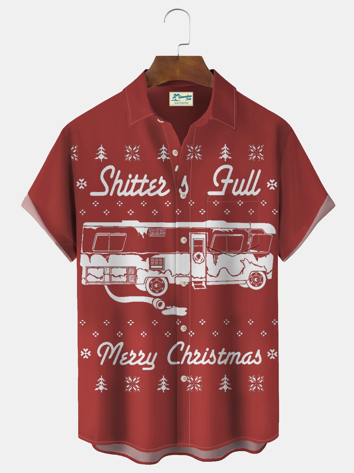 Christmas Car Letter Print Men's Button Pocket Shirt