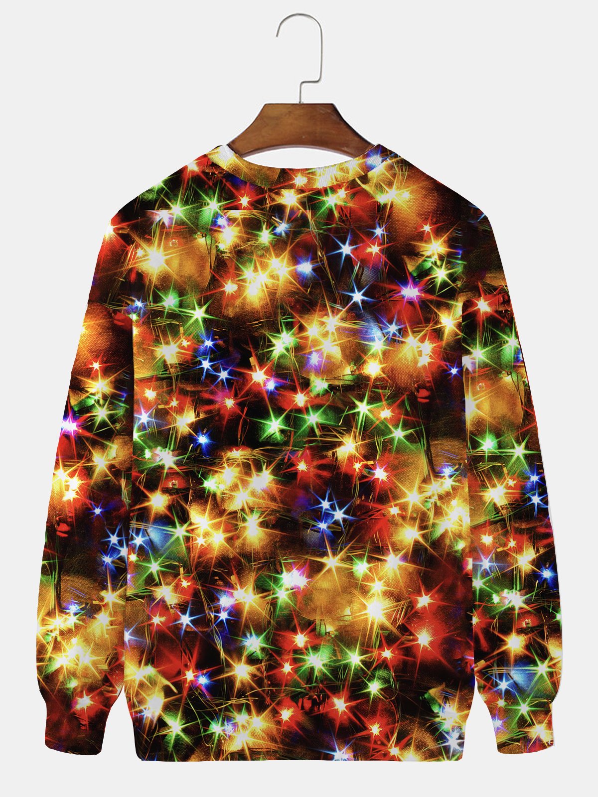 Christmas Holiday Men's Round Neck Sweatshirt Lights Art Warm Comfortable Pullover Top Big Tall