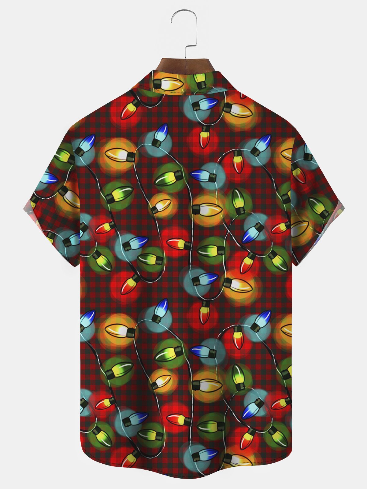 Christmas Lights Plaid Print Men's Button Pocket Shirt