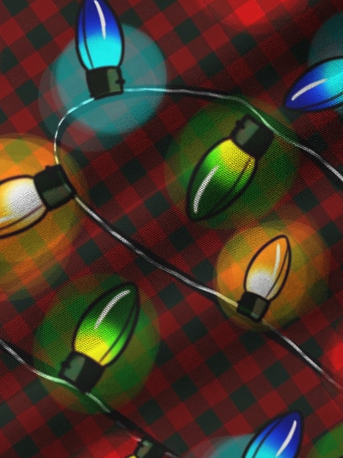 Christmas Lights Plaid Print Men's Button Pocket Shirt