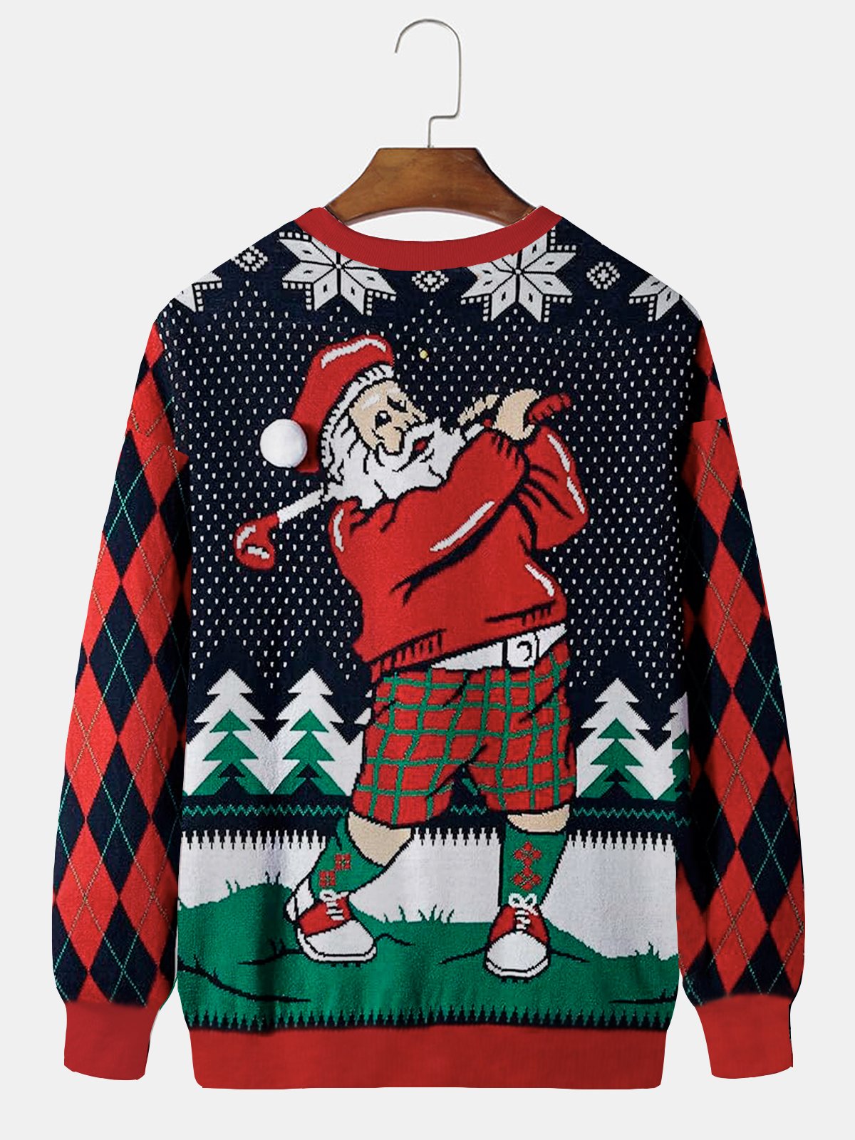 Christmas Holiday Santa Claus Men's Round Neck Sweatshirt Golf Sports Ugly Pattern Art Pullover Tops
