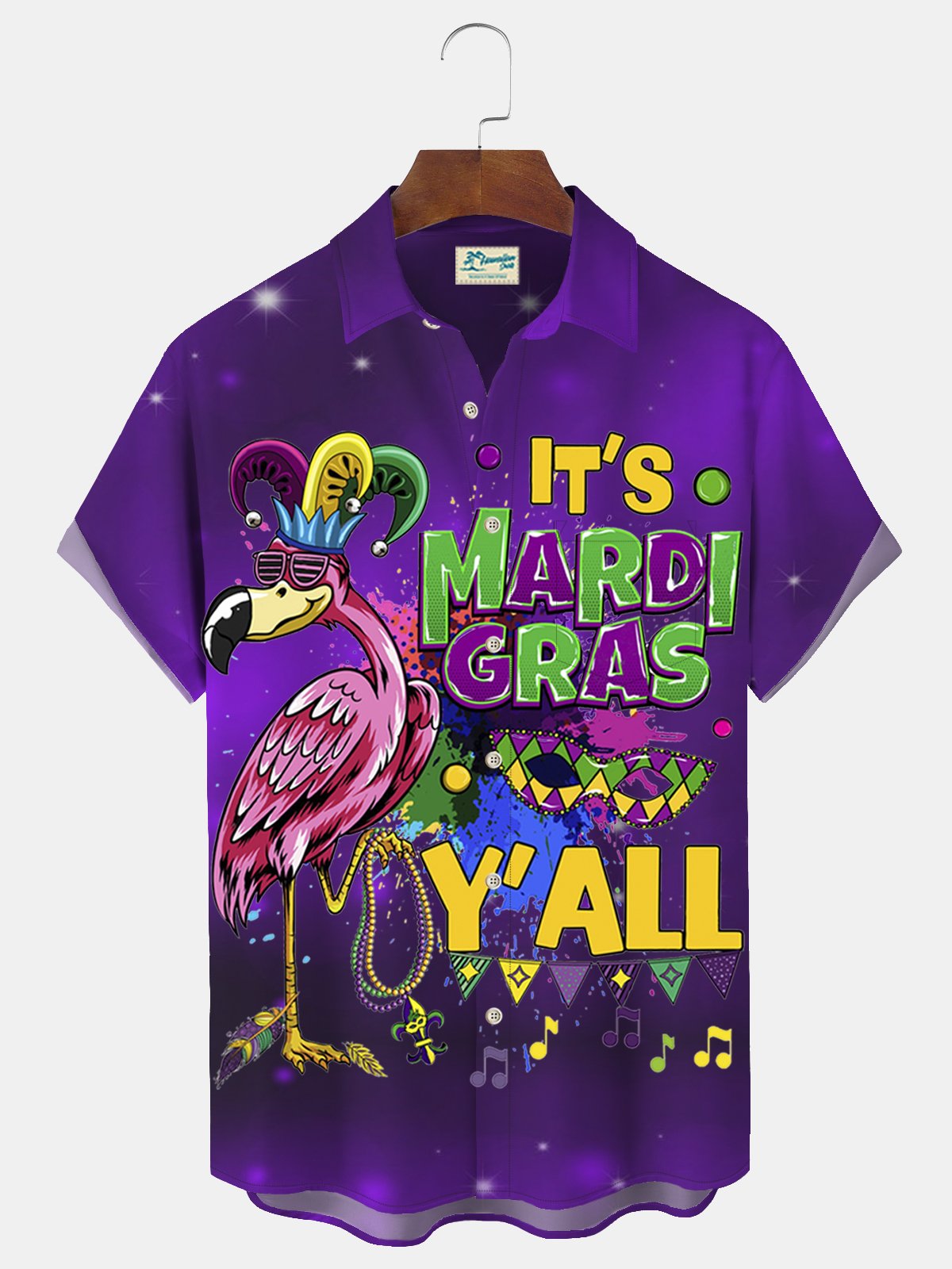 Mardi Gras Printed Men's Button Pocket Shirt