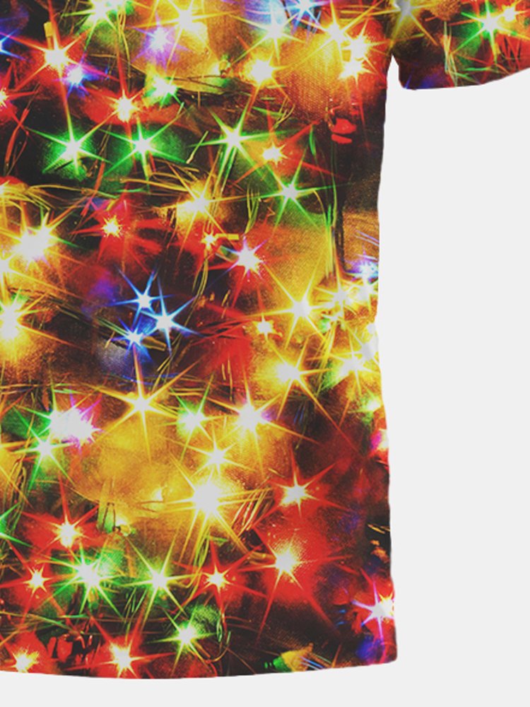 Christmas New Year Lantern Print Men's Button-Up Polo Shirt
