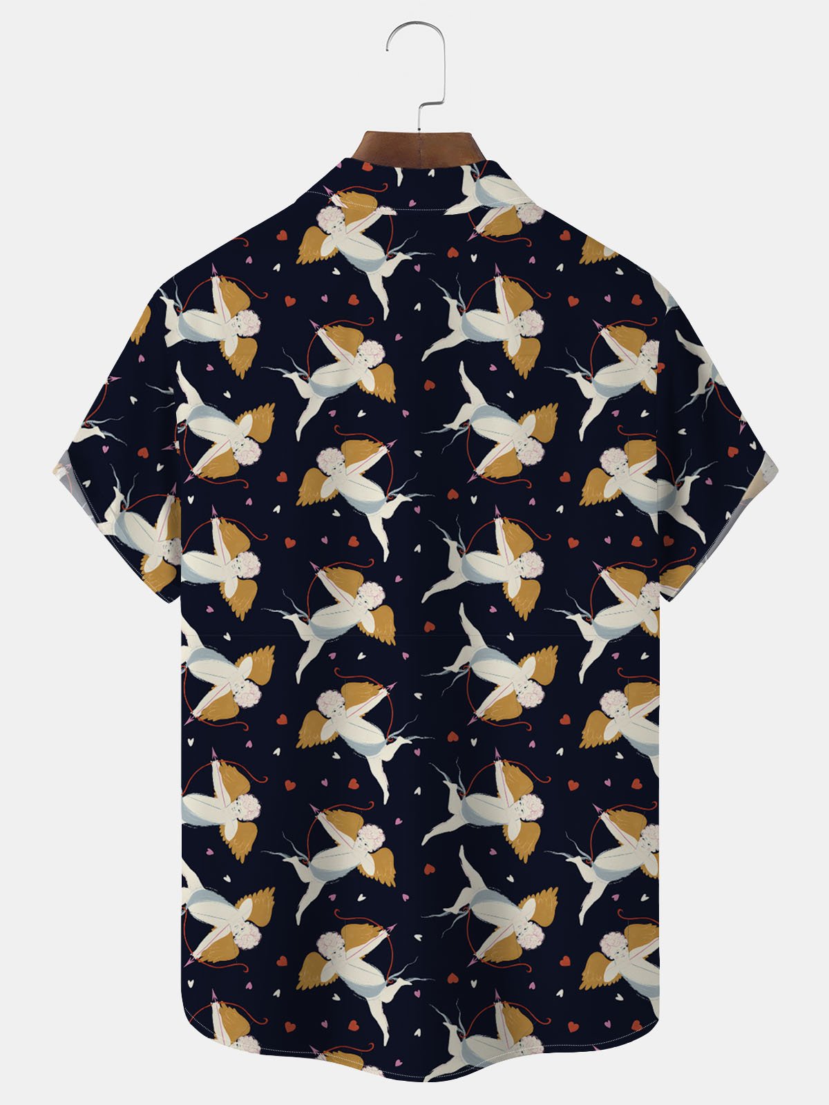 Valentine's Day Holiday Cupid Cartoon Men's Hawaiian Shirt Stretch Easy Care Pocket Camp Shirts Big Tall