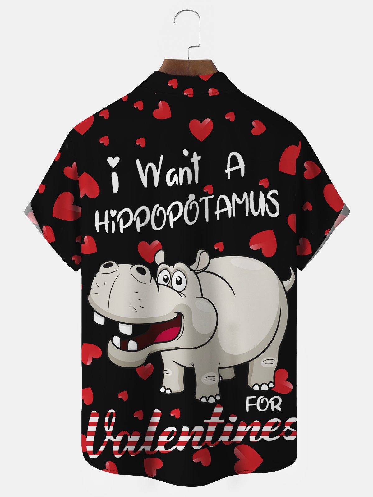 Valentine Heart Hippo Print Men's Button Pocket Shirt