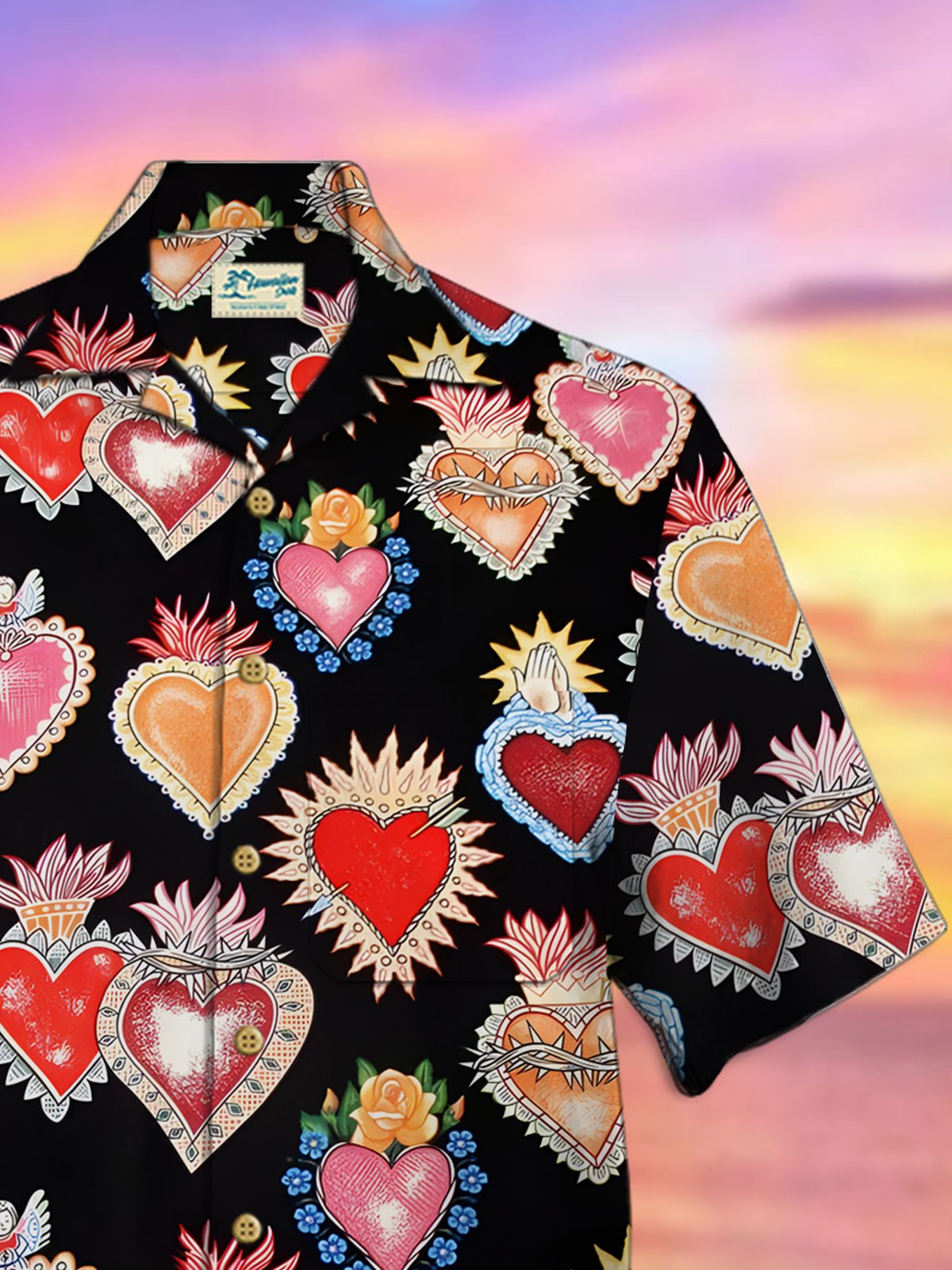 Royaura® Valentine's Day Holiday Men's Hawaiian Shirts Love Cartoon Art Pocket Camp Shirts Big Tall