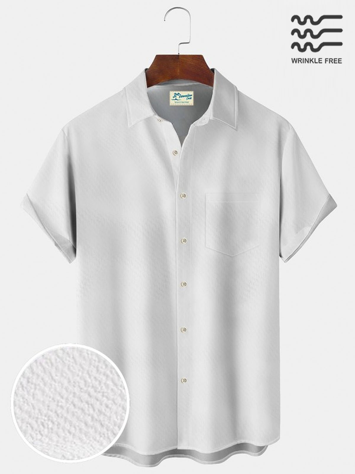 Men's Seersucker Wrinkle-Free Solid Color Casual Basic Short Sleeve Shirt