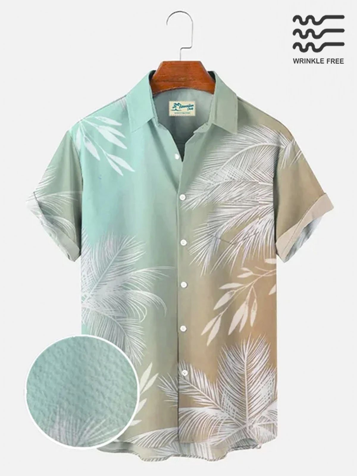 Men's Vacation Gradient Hawaiian Short Sleeve Seersucker Wrinkle Free Shirt Top