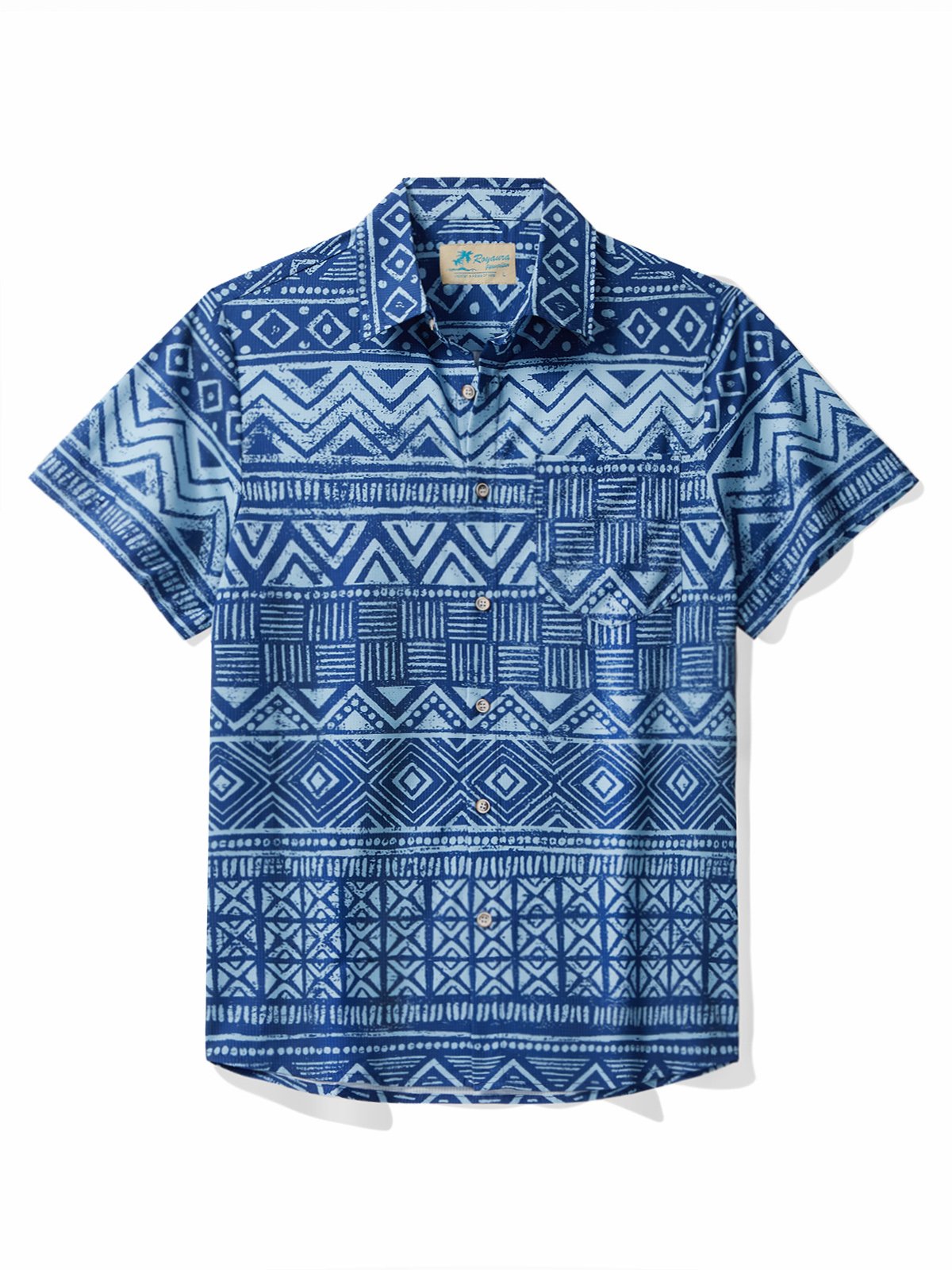 JoyMitty Beach Vacation Vintage Blue Men's Hawaiian Cool Ice Shirts Tapa Geometric Moisture Sweat-wicking Breathable Aloha Camp Pocket Shirts