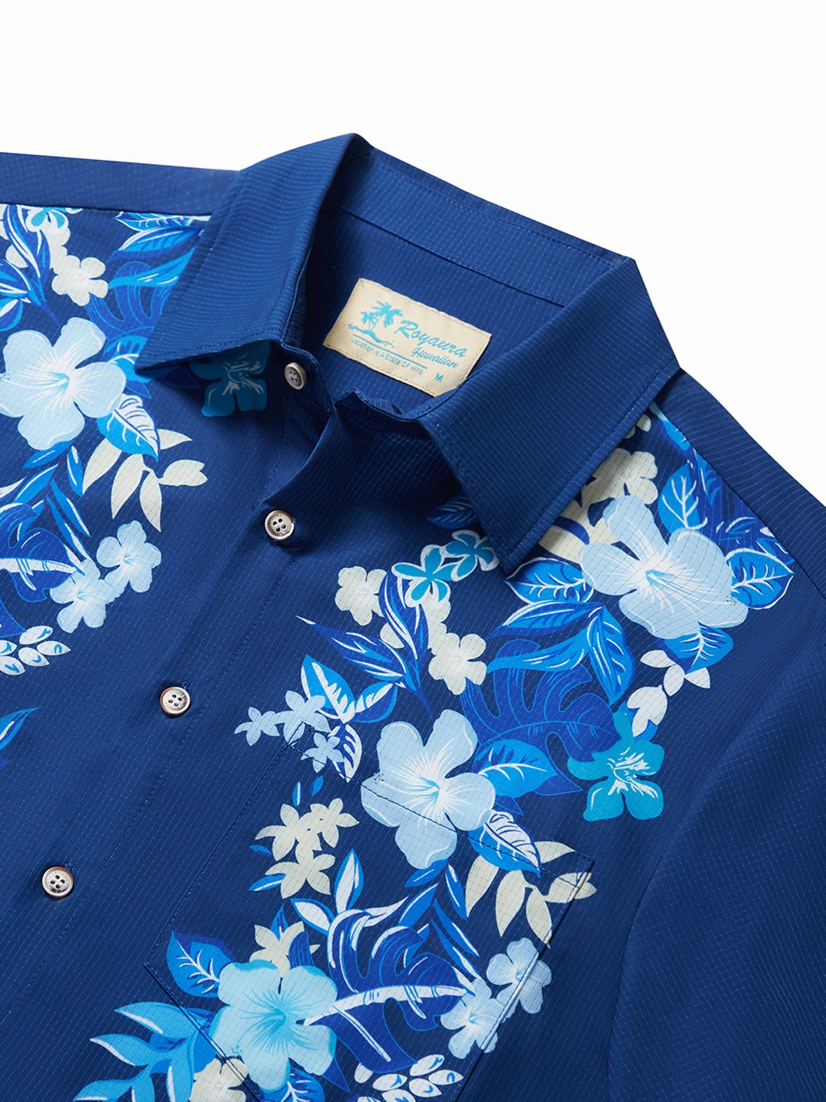 JoyMitty Beach Holiday Casual Deep Blue Men's Guayabera Cool Ice Shirts Floral Sweat-wicking Hawaiian Pocket Camp Shirts