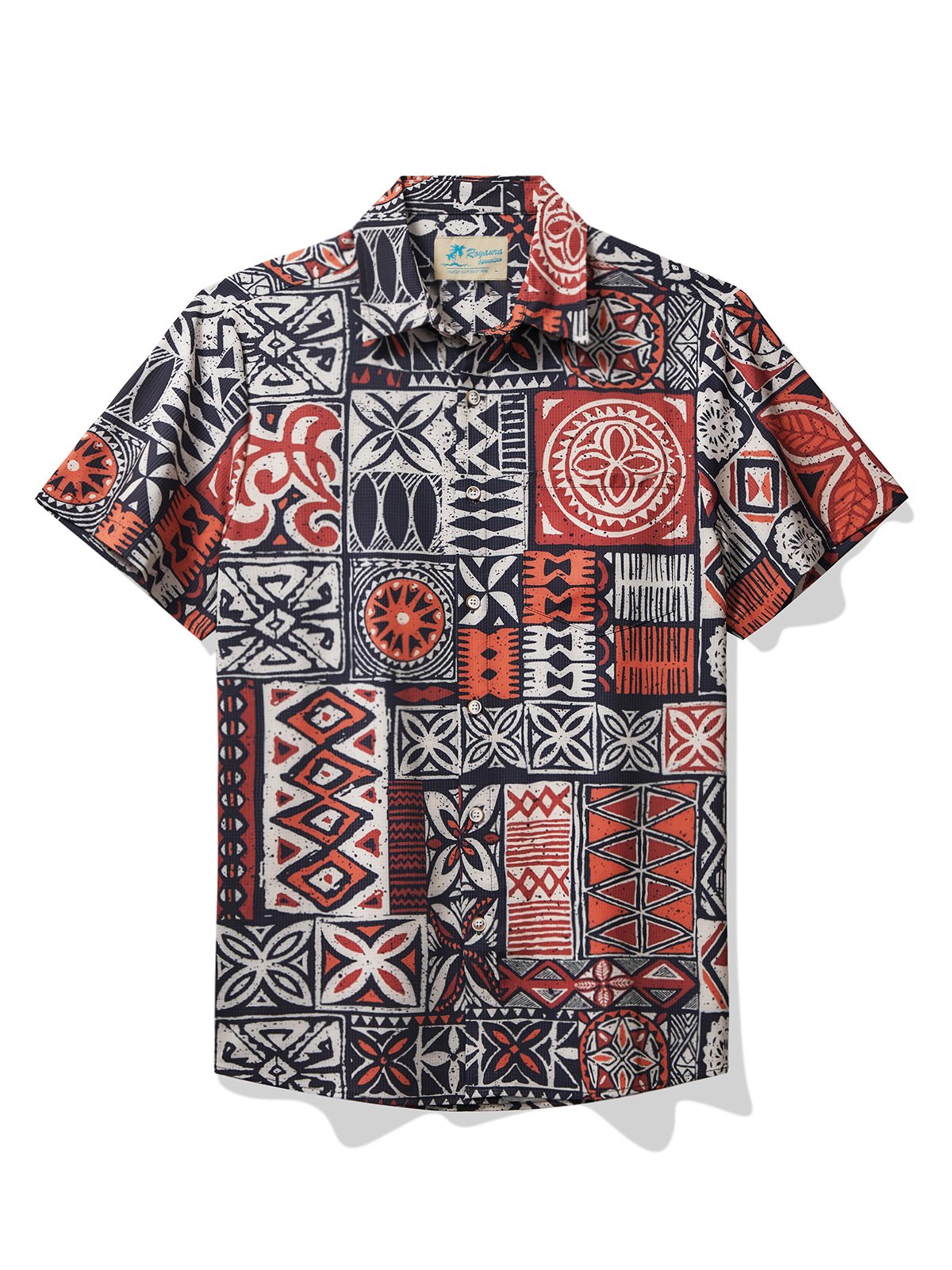 JoyMitty Beach Vacation Red Men's Hawaiian Shirts TAPA Geometric Sweat-Wicking Breathable Easy Care Stretch Aloha Camping Pocket Shirts