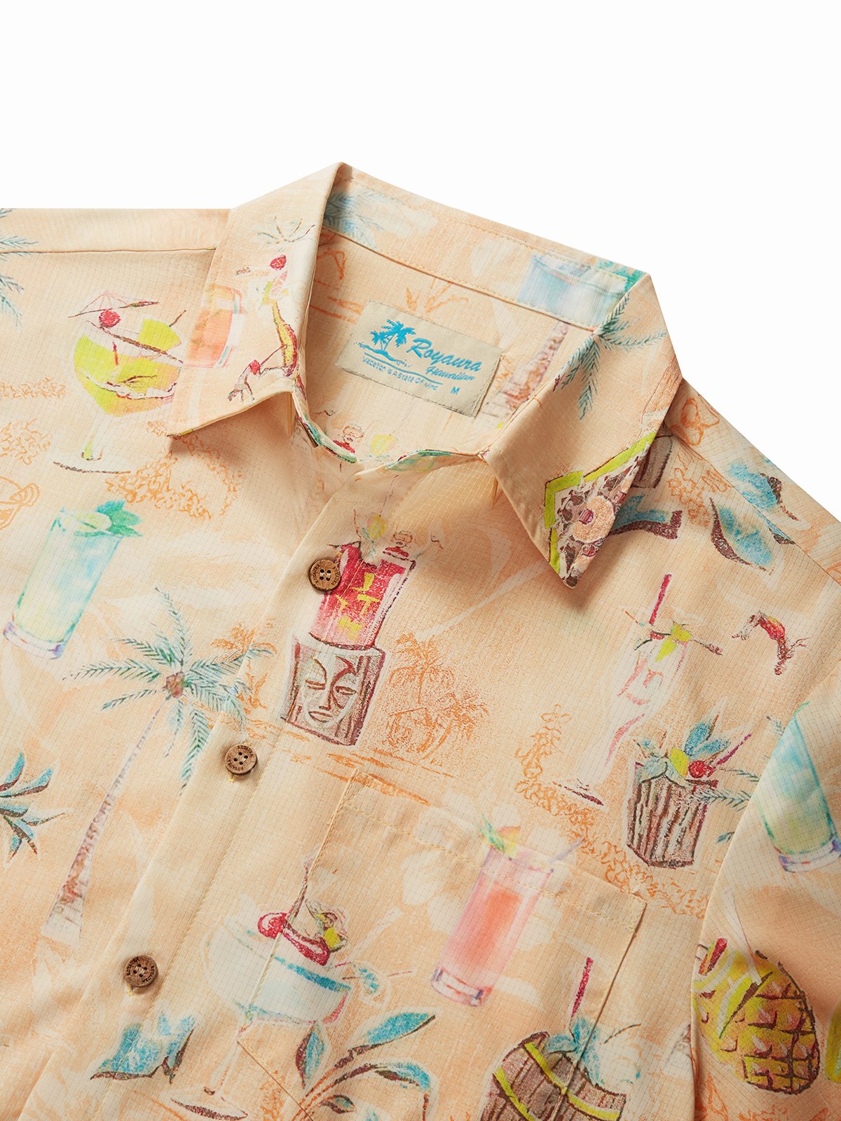 JoyMitty Coconut Cocktail Print Cool Ice Shirts Sweat-wicking Beach Men's Hawaiian Oversized Pocket Shirt