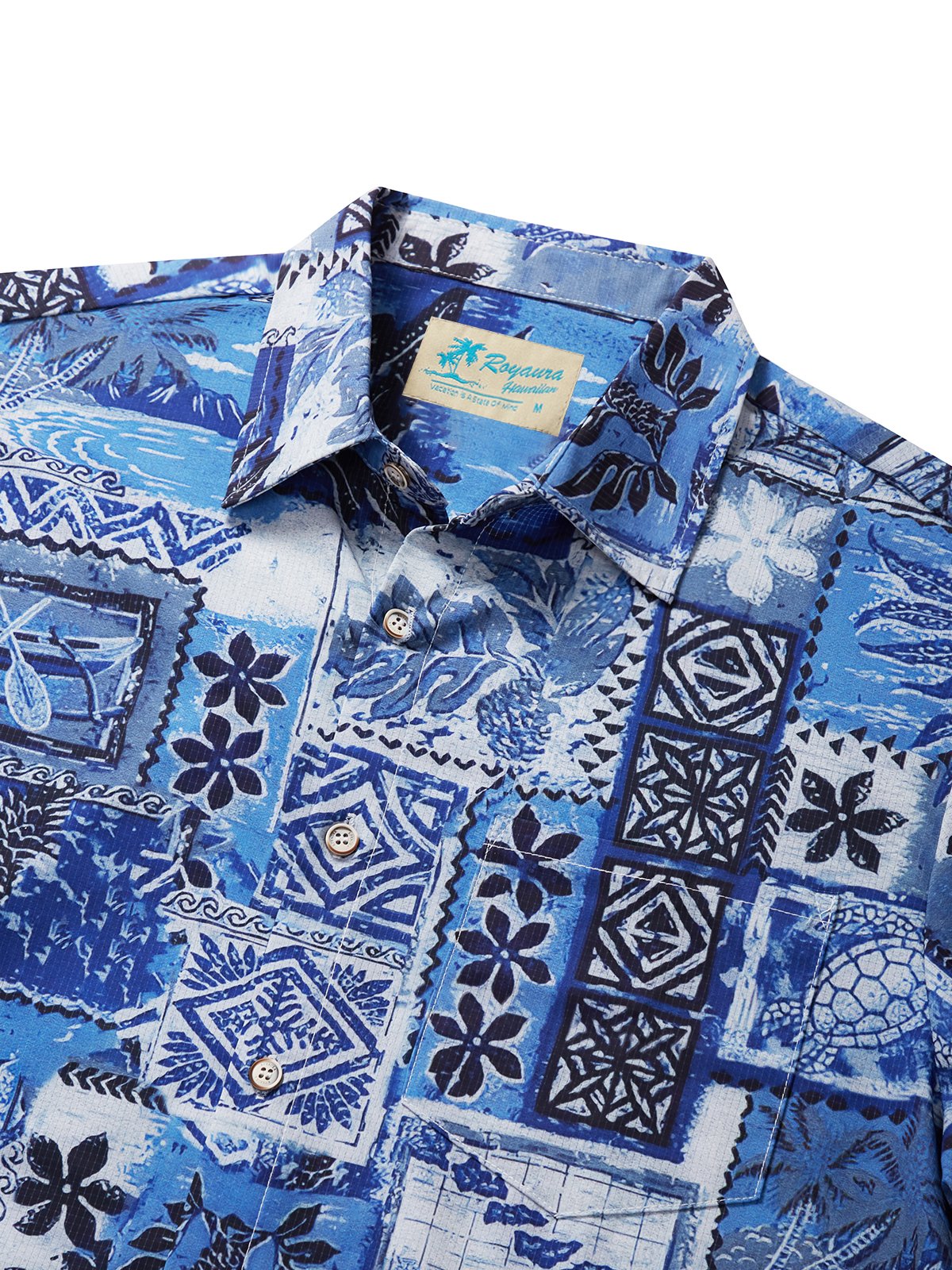 JoyMitty Ethnic Print Cool Ice Shirts Sweat-wicking Beach Men's Hawaiian Oversized Pocket Shirt