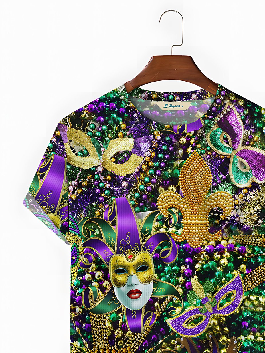  Holiday Mardi Gras Men's Art T-Shirt Oversized Cotton Blend Stretch Tops