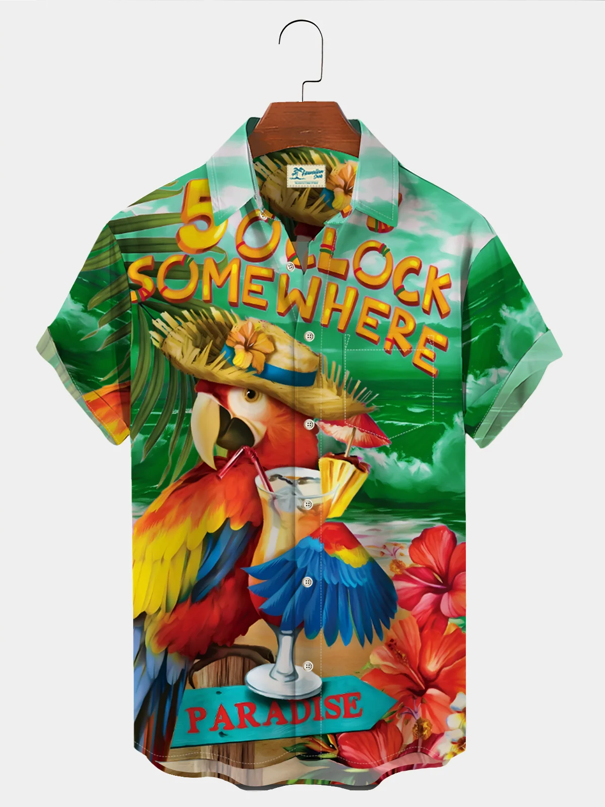  Holiday Beach Men's Hawaiian Shirts Parrot Cocktail Cartoon Stretch Oversized Aloha Shirts