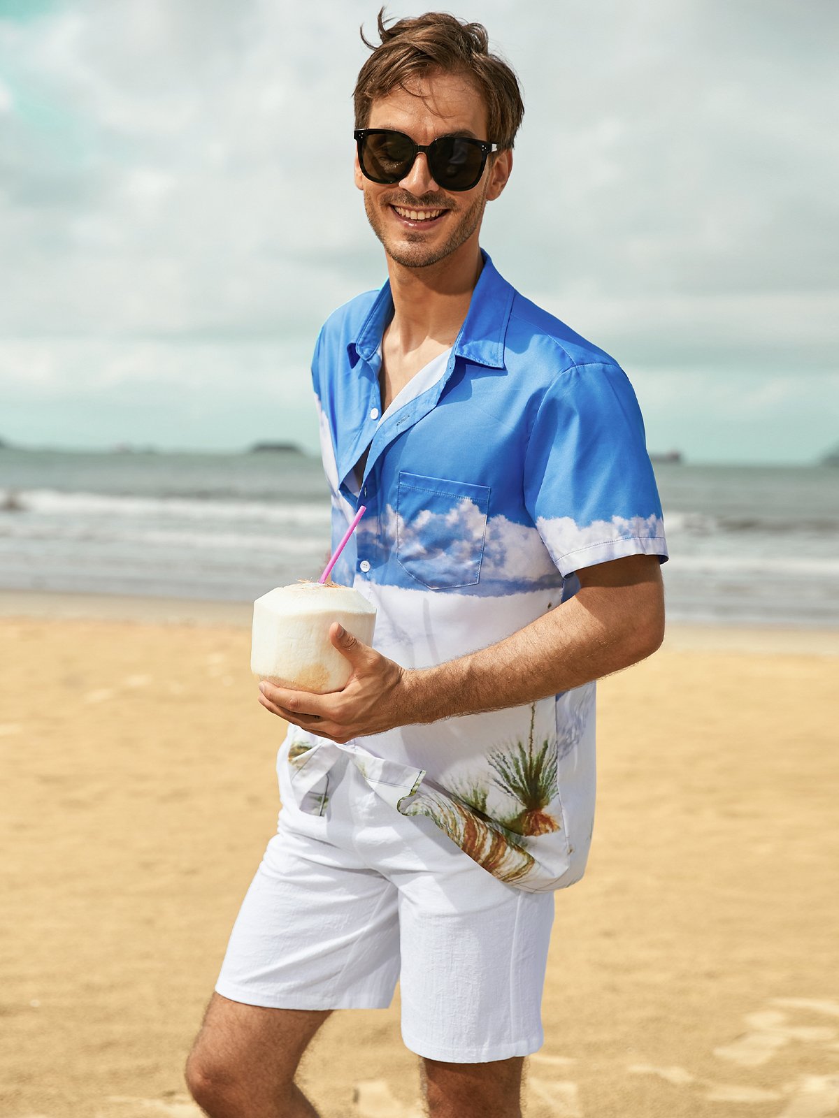 Square Neck Cotton-Blend Abstract Shirts & Tops