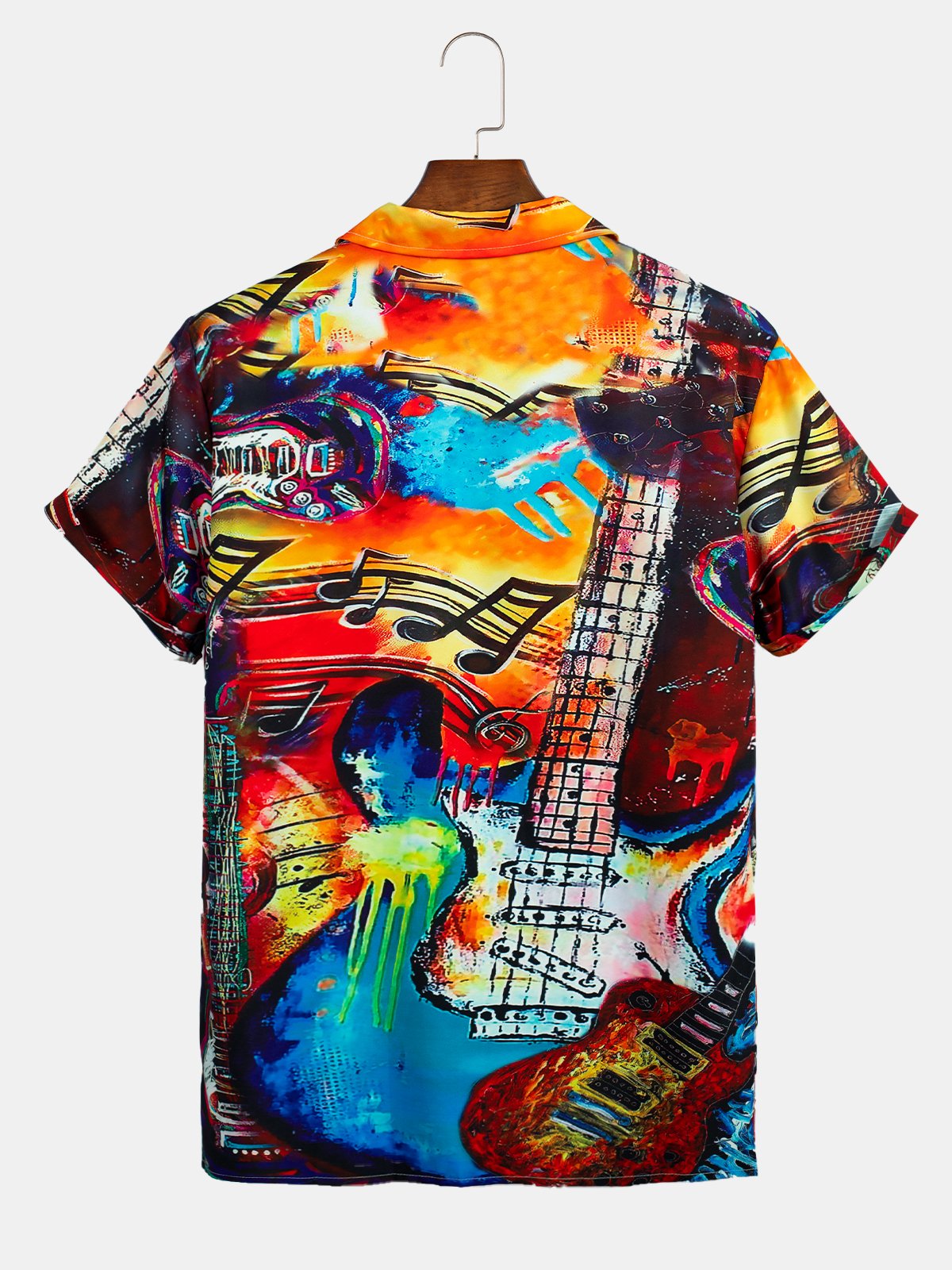 Men's Vintage Hawaiian Music Guiter Prined Shirt Party Aloha Beach Shirt & Top