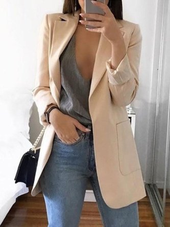 Lapel Pockets Long Sleeve Solid Outerwear