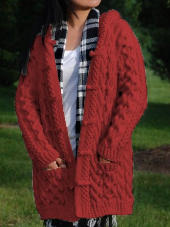 Womens Casual Knitted Hooded Coat