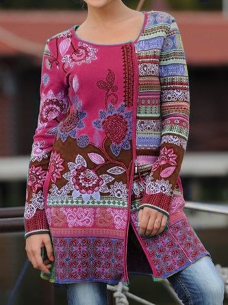 Women Casual Fair Isle Knitting Coat