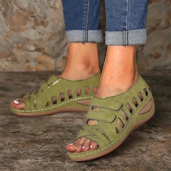 Women Atheltic Peep Toe Magic Tape Footbed Sandals