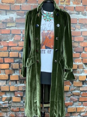 Olive Green Velvet Shirt Collar Vintage Trench coat