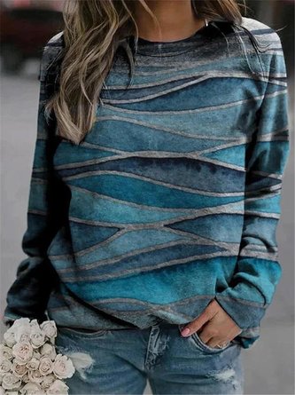 CLEARANCE Casual Striped Crew Neck Long Sleeve Tops