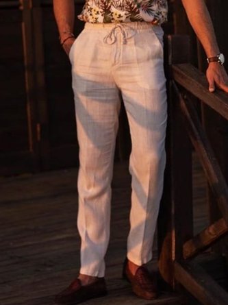 Cotton-Blend Plain Casual Casual Pants
