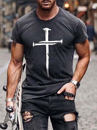 Short Sleeve Crew Neck Casual Printed T-shirt