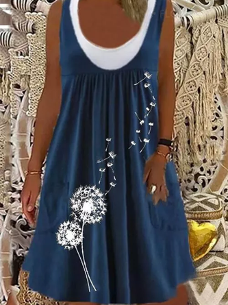 Deep Blue Vintage A-Line Printed Dresses Clearance