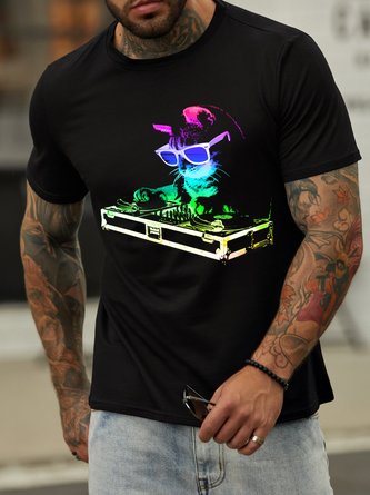 Cat DJ Cotton-Blend Crew Neck Shirts & Tops
