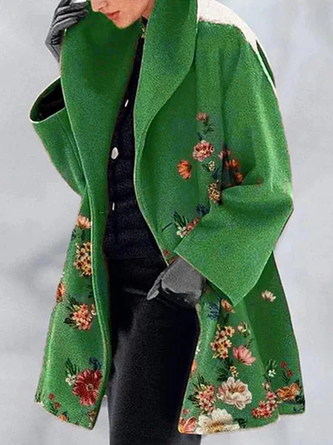 Green Vintage Shawl Collar Outerwear