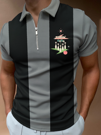 Leisure Resort Geometric Series Striped Element Pattern Hawaiian Print Polo