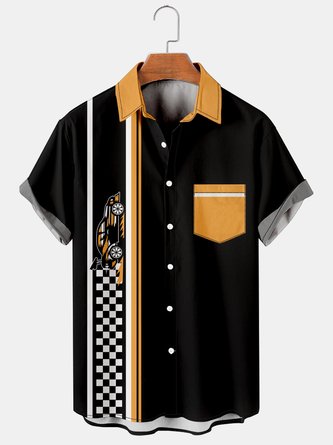 Retro Racing Graphics Short Sleeve Casual Men's Shirt