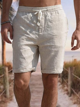 Men's Cotton Linen Style Elastic Waist Casual Shorts