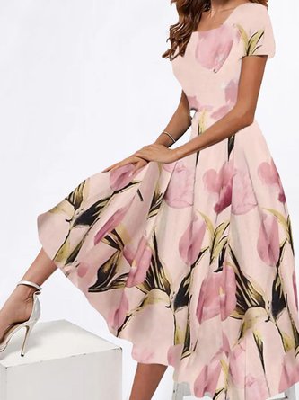 Regular Fit Floral Elegant Short sleeve Knit Dress