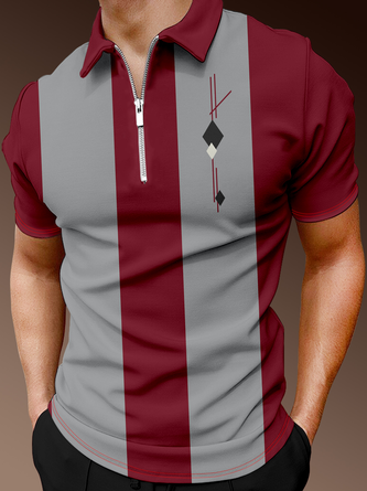 Casual Art Collection Striped Geometric Color Block Lapel Short Sleeve Polo Print Top
