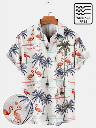 Men's Vintage Hawaiian Shirt Palm Tree Men's Cotton Plus Size Seersucker Top