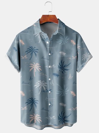 Men's Coconut Tree Vacation Breathable Short Sleeve Hawaiian Shirt