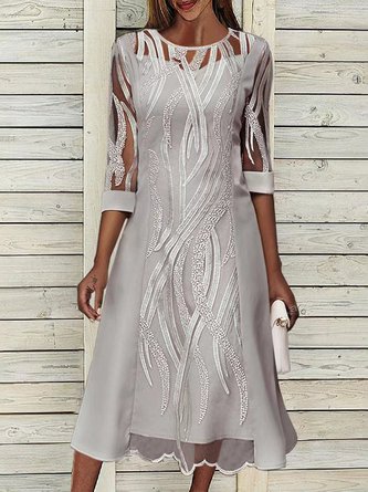 Elegant A-Line Casual Midi Dress for Women Half Sleeve Dress