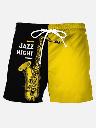 Men's Vintage Jazz Saxophone Print Beach Shorts