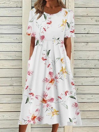 Short Sleeve Casual Floral Print Midi Dress for Women