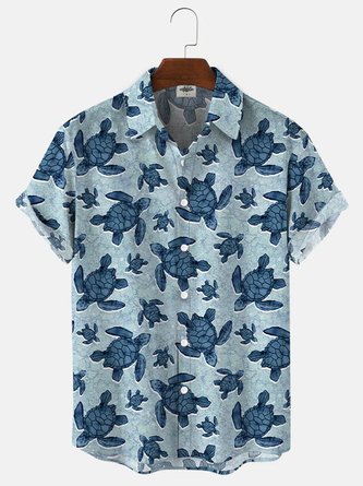 Men'S Sea Turtle Print Hawaiian Short Sleeve Shirts