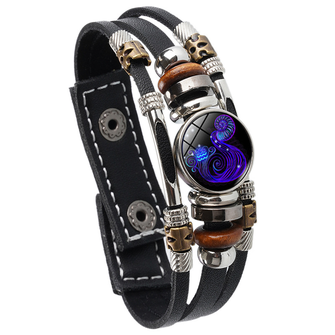 Twelve Constellation Luminous Three-layer Braided Beaded Buckle Leather Bracelet