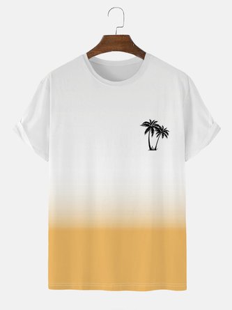 Men's Holiday Casual T-Shirt Coconut Beach Vacation Gradient Plus Size Top