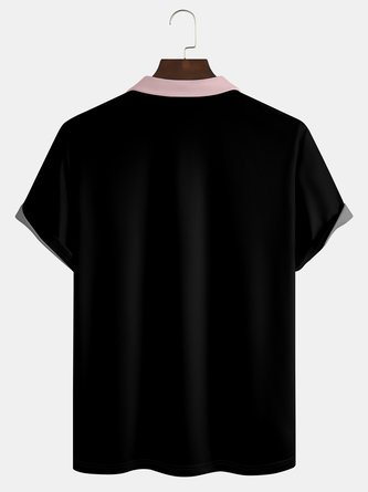 Casual Art Collection Mid-Century Striped Geometric Color Block Pattern Lapel Short Sleeve Polo Print Top