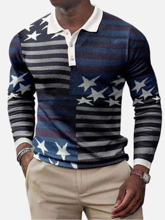 Men's Lapel Button Long Sleeve Polo Shirt