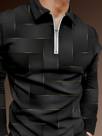 Casual Art Collection Gradient Geometric Stripes Color Block Pattern Lapel Long Sleeve Polo Print Top
